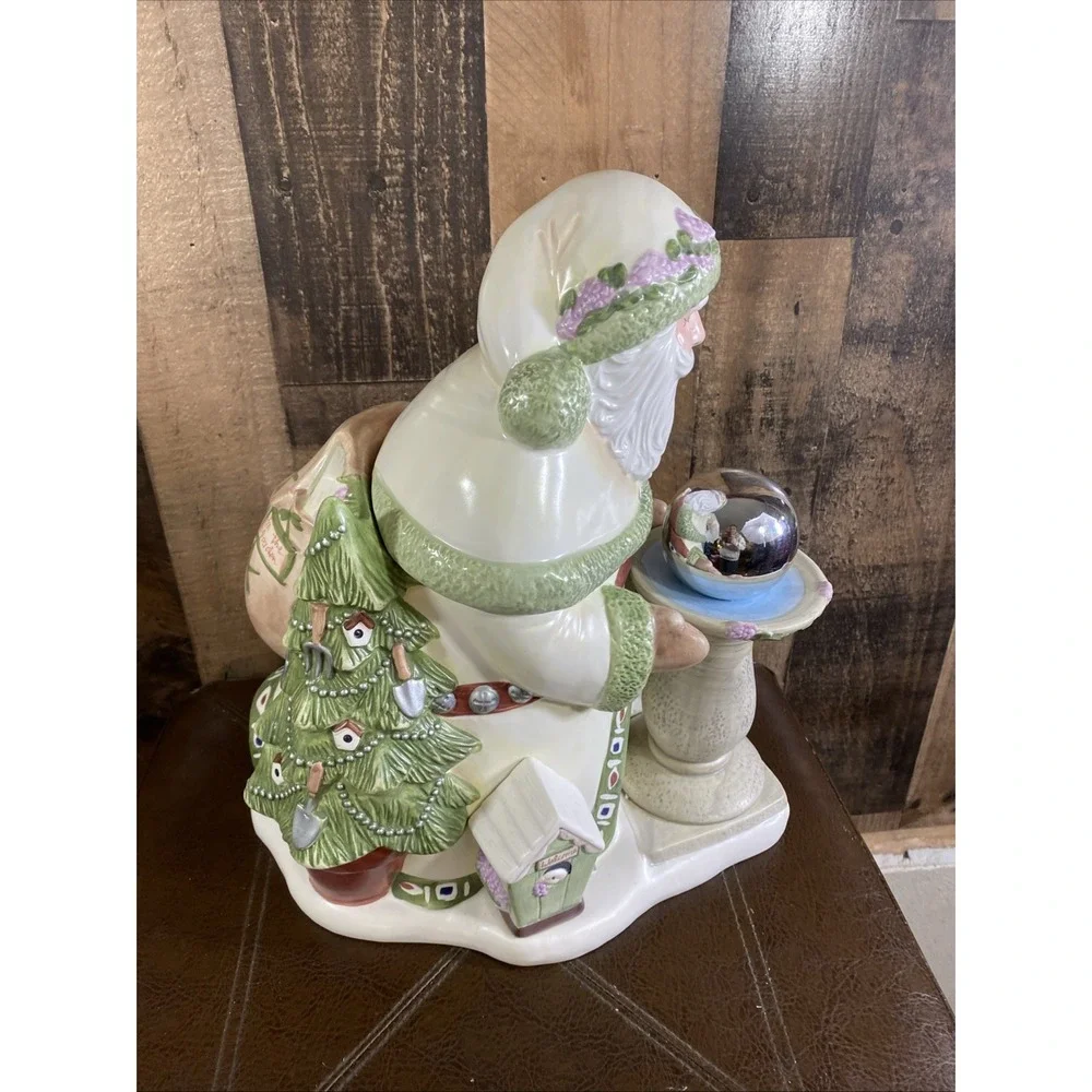 Pfaltzgraff Gazing Ball Santa Cookie Jar Naturewood Limited Edition 2000 Vtg